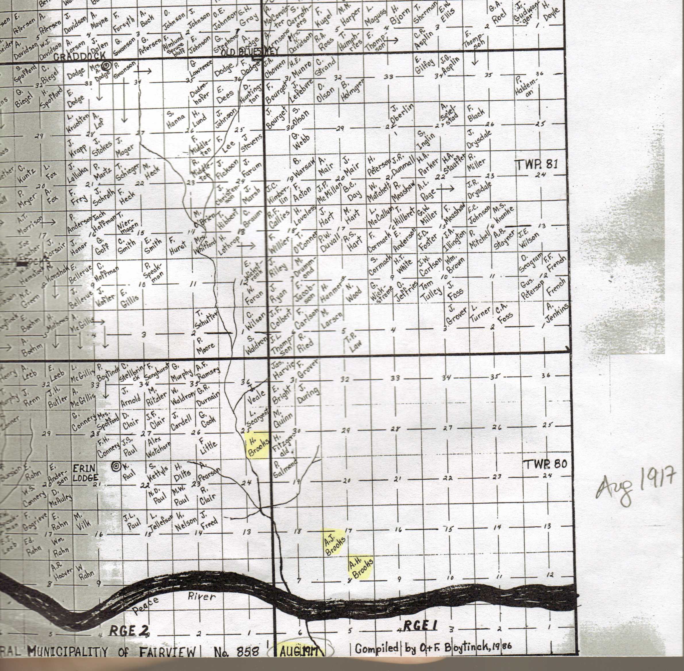 Homestead Map of 1917 for Peace River